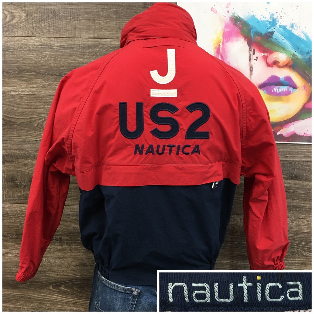 Vintage Nautica Windbreaker Jacket Mens‎ Small Red Navy Blue US2 Sailing 90s